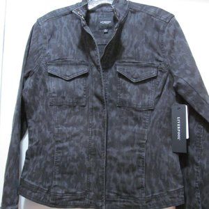 Liverpool Los Angeles Flight Jacket Jean Jacket Leopard Print in Black Licorice